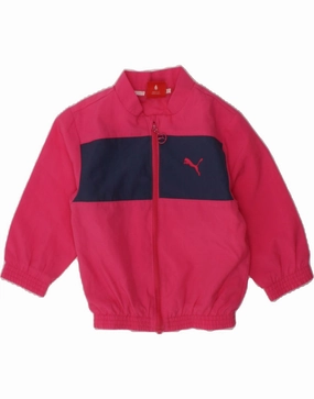PUMA Baby Girls Tracksuit Top Jacket 3-6 Months Pink Colourblock Polyester Adjustable Hood