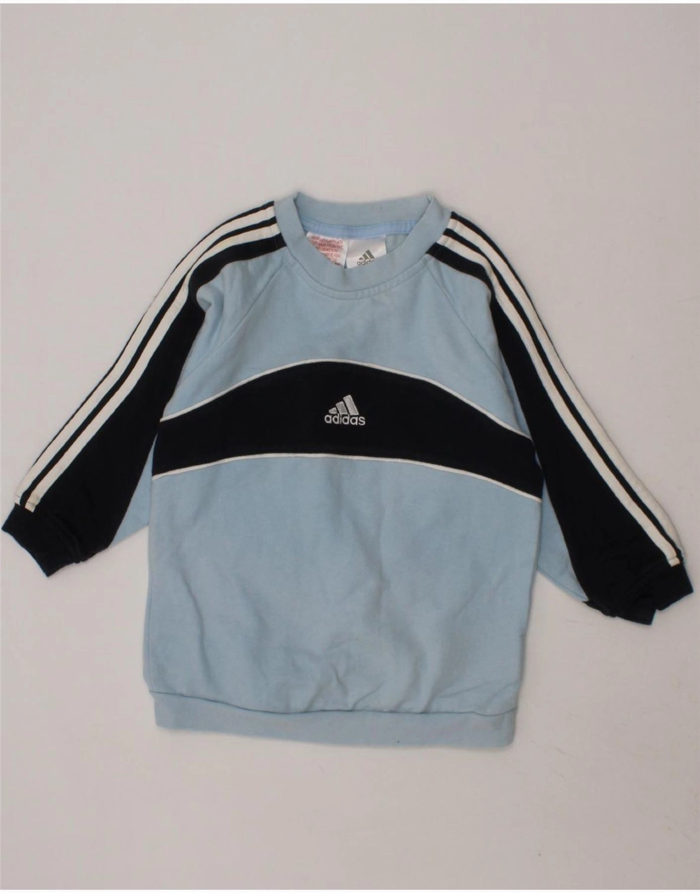 Simple Classic Stretchable Cuffs ADIDAS Baby Boys Sweatshirt Jumper 18-24 Months Blue Colourblock Cotton