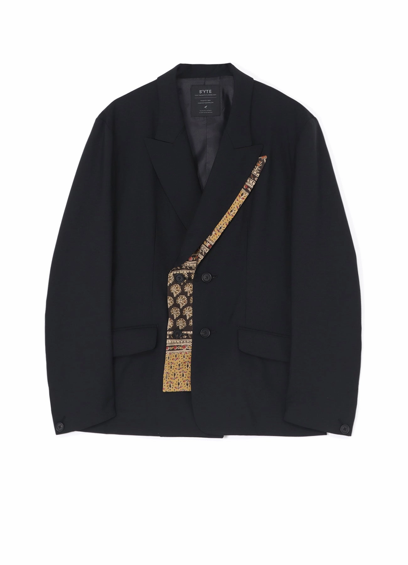 WOOL/POLYESTER TROPICAL   INDIAN BLOCK-PRINTED BOTANICAL PATTERN LEFT FRONT STACKED PEAKED JACKET suitable for group activities