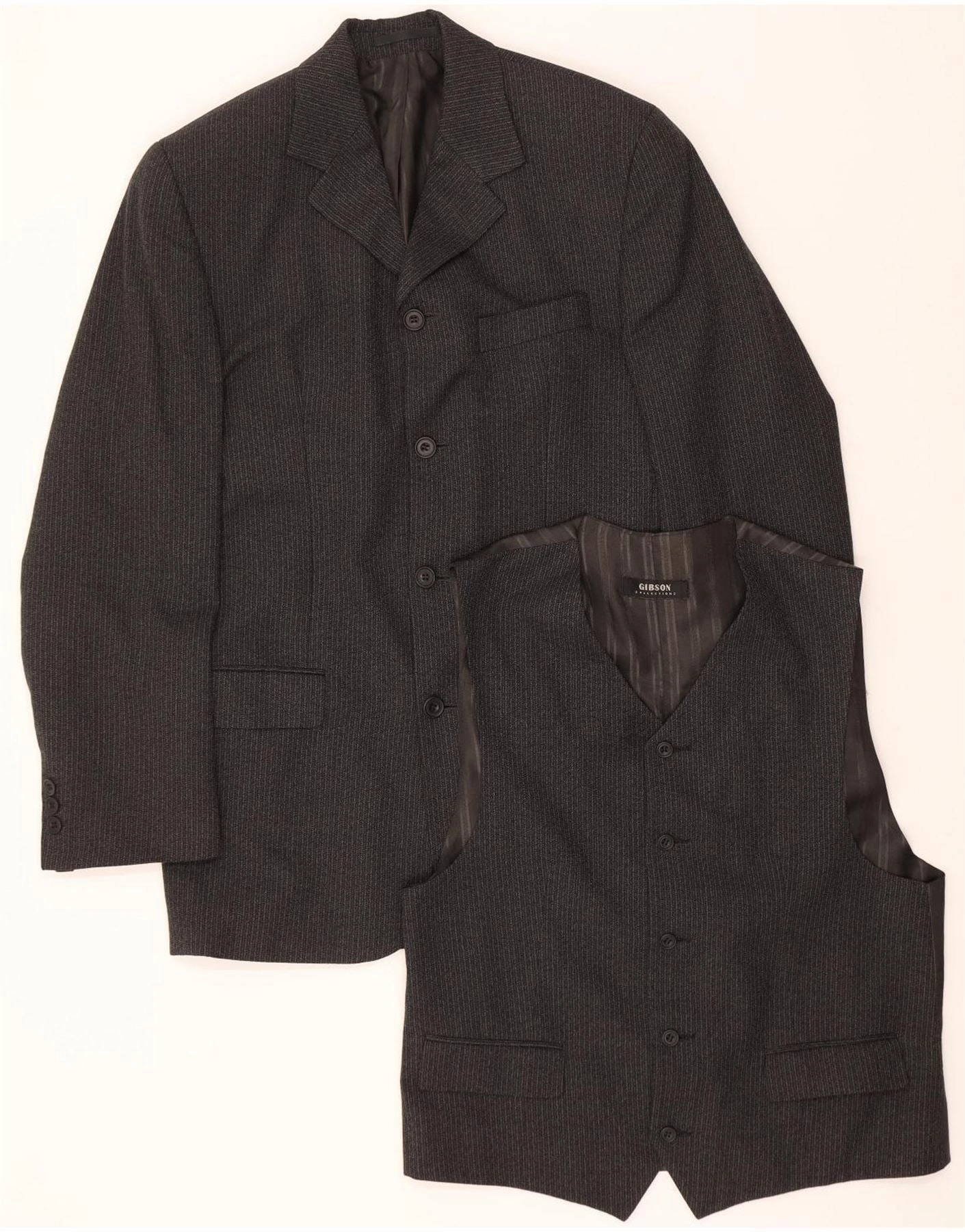 Comfortable Look Relaxed Fit GIBSON Mens 4 Button 2 Piece Set UK 40 Large Grey Pinstripe Viscose