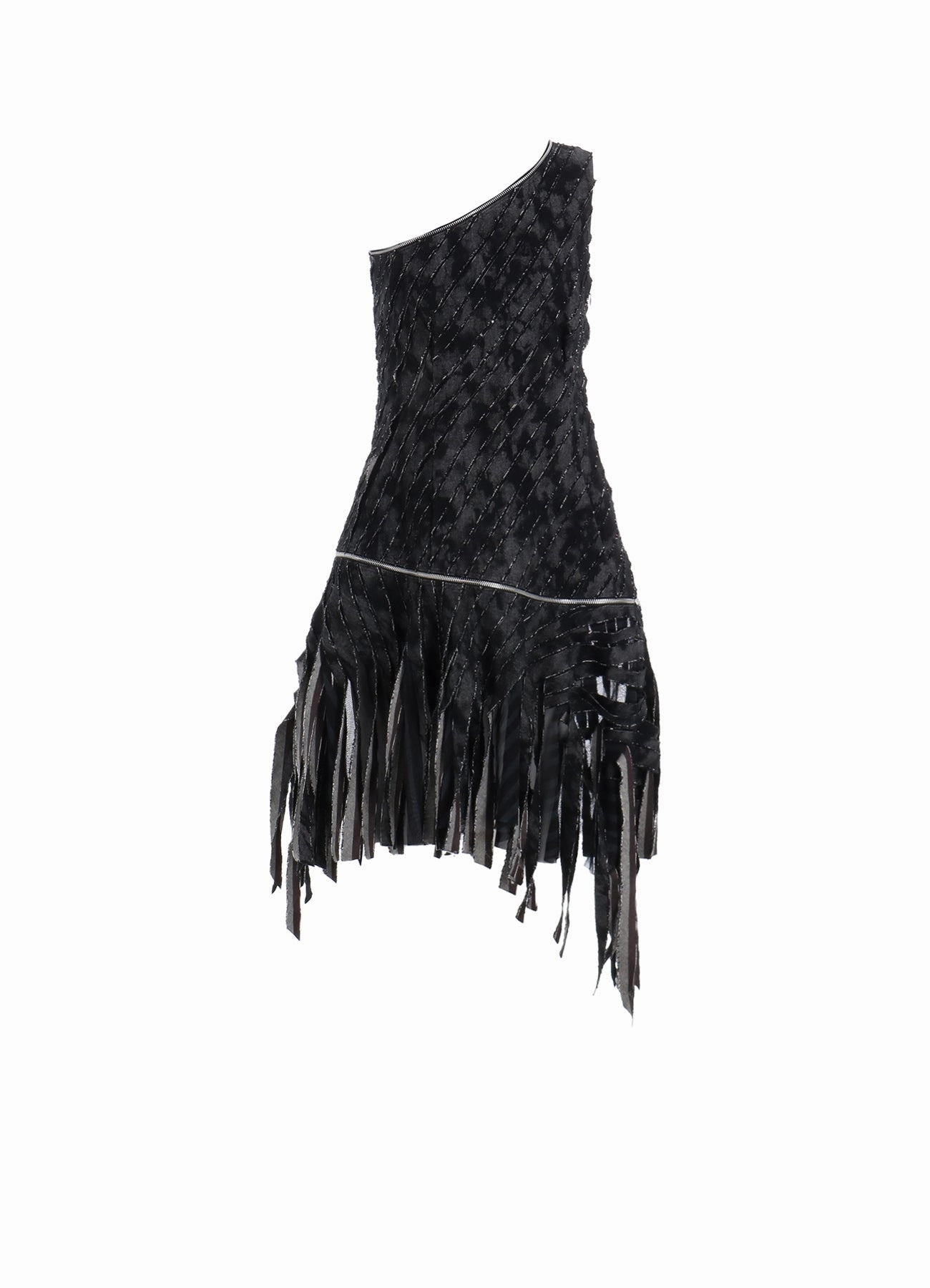 Timeless Vibe DENIM WITH SLASH DETAIL ZIP ONE SHOULDER DRESS