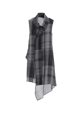 GAUZE PLAID TIE STYLE SLEEVELESS BLOUSE Modern Style