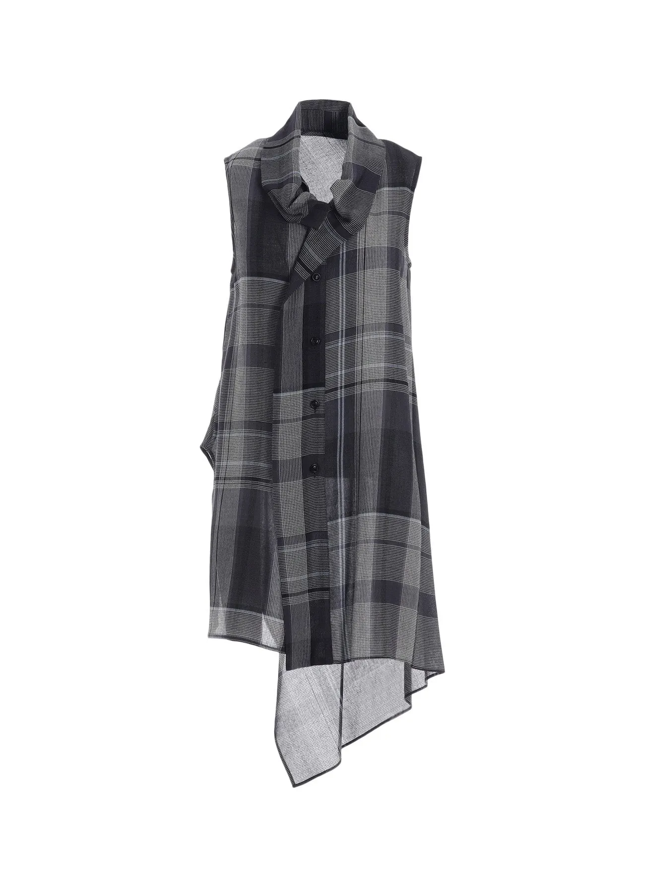 GAUZE PLAID TIE STYLE SLEEVELESS BLOUSE Modern Style