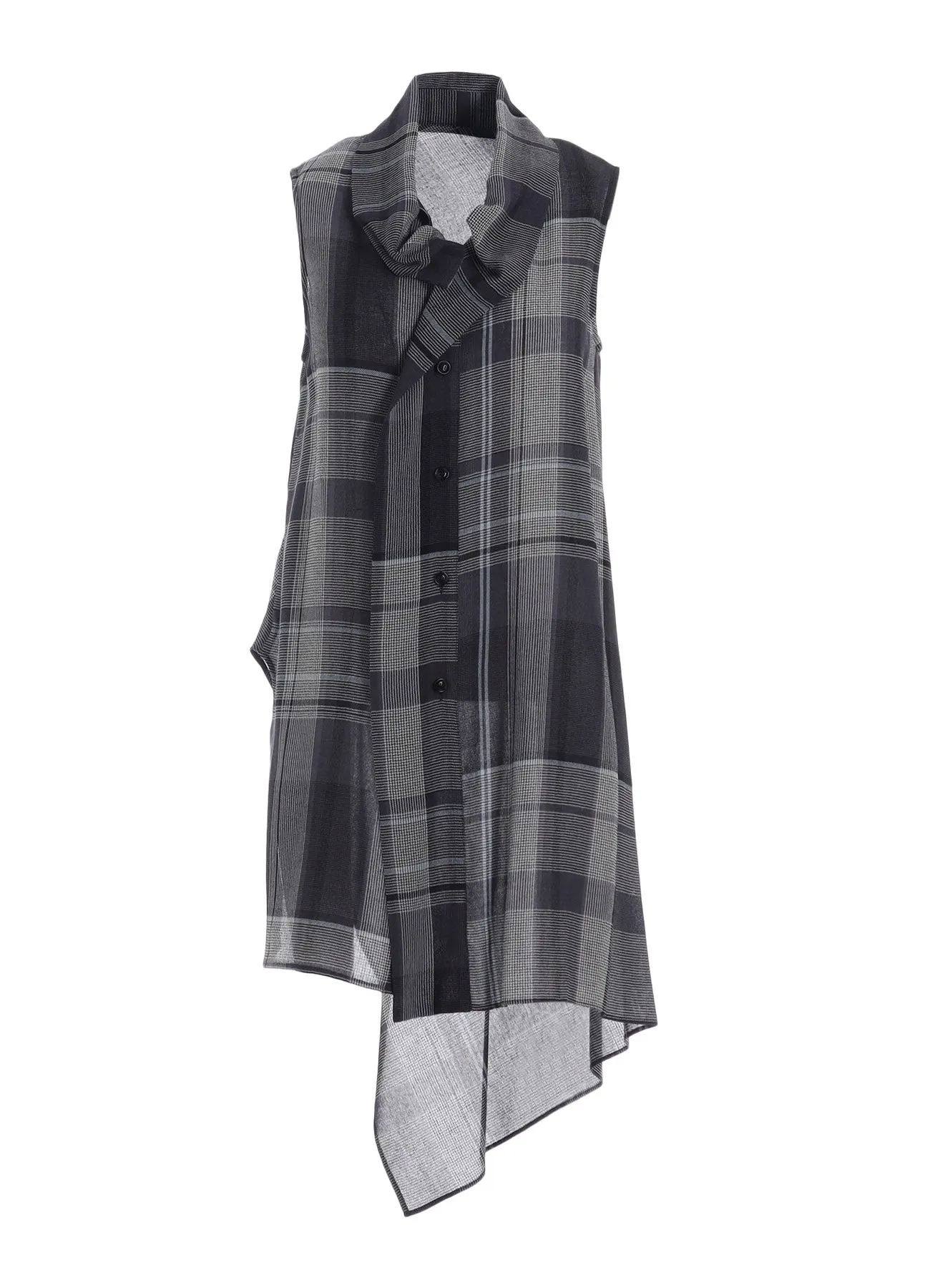 Mountain Escape Cultural Inspired GAUZE PLAID TIE STYLE SLEEVELESS BLOUSE