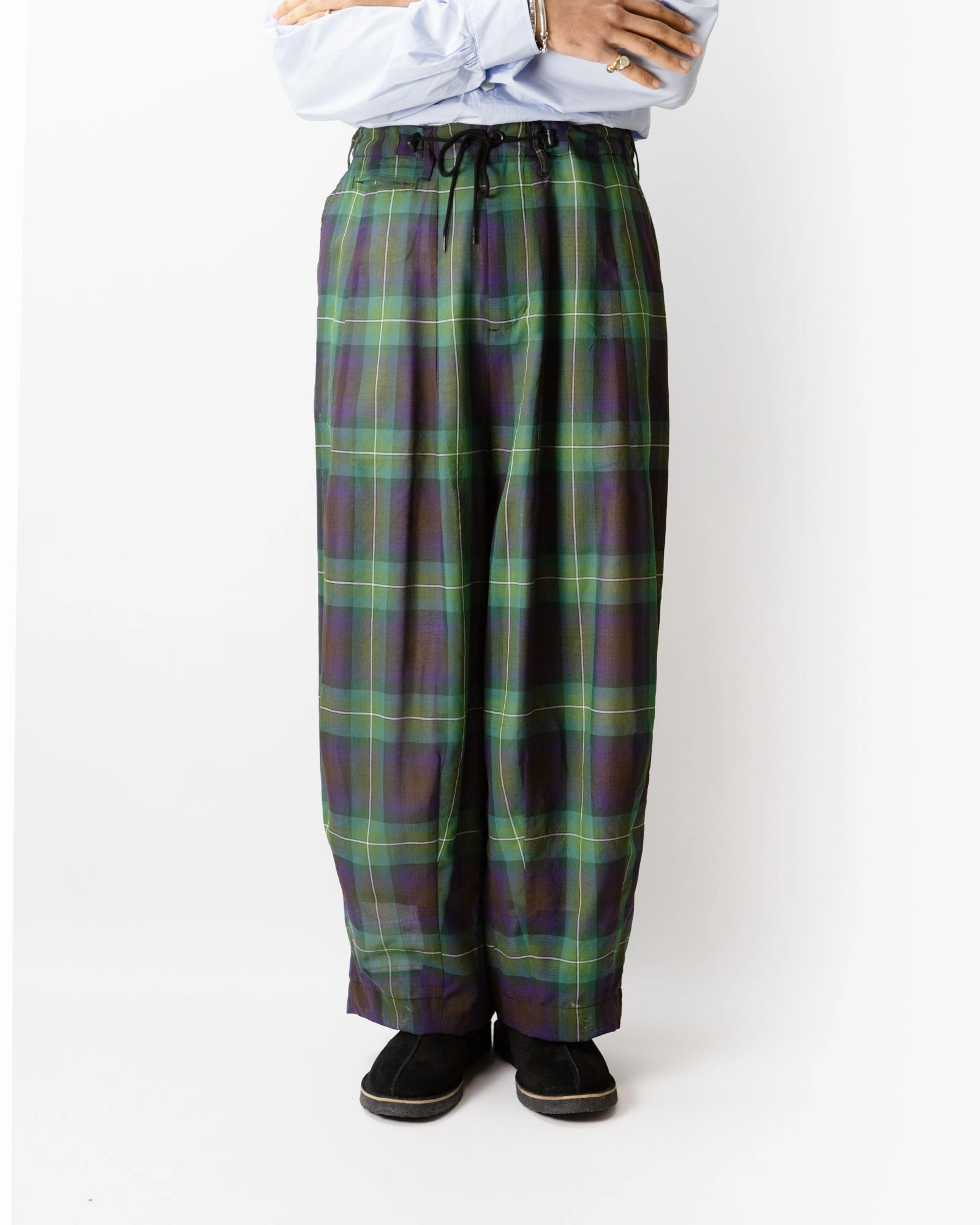 HD Military Pant ?C Green Plaid Boiled Wool Blend Smart Casual Low Rise Fit