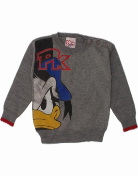 Gentle Stretch Waistband Outdoor Look ICEBERG Baby Boys Donald Duck Crew Neck Jumper Sweater 18-24 Months Grey