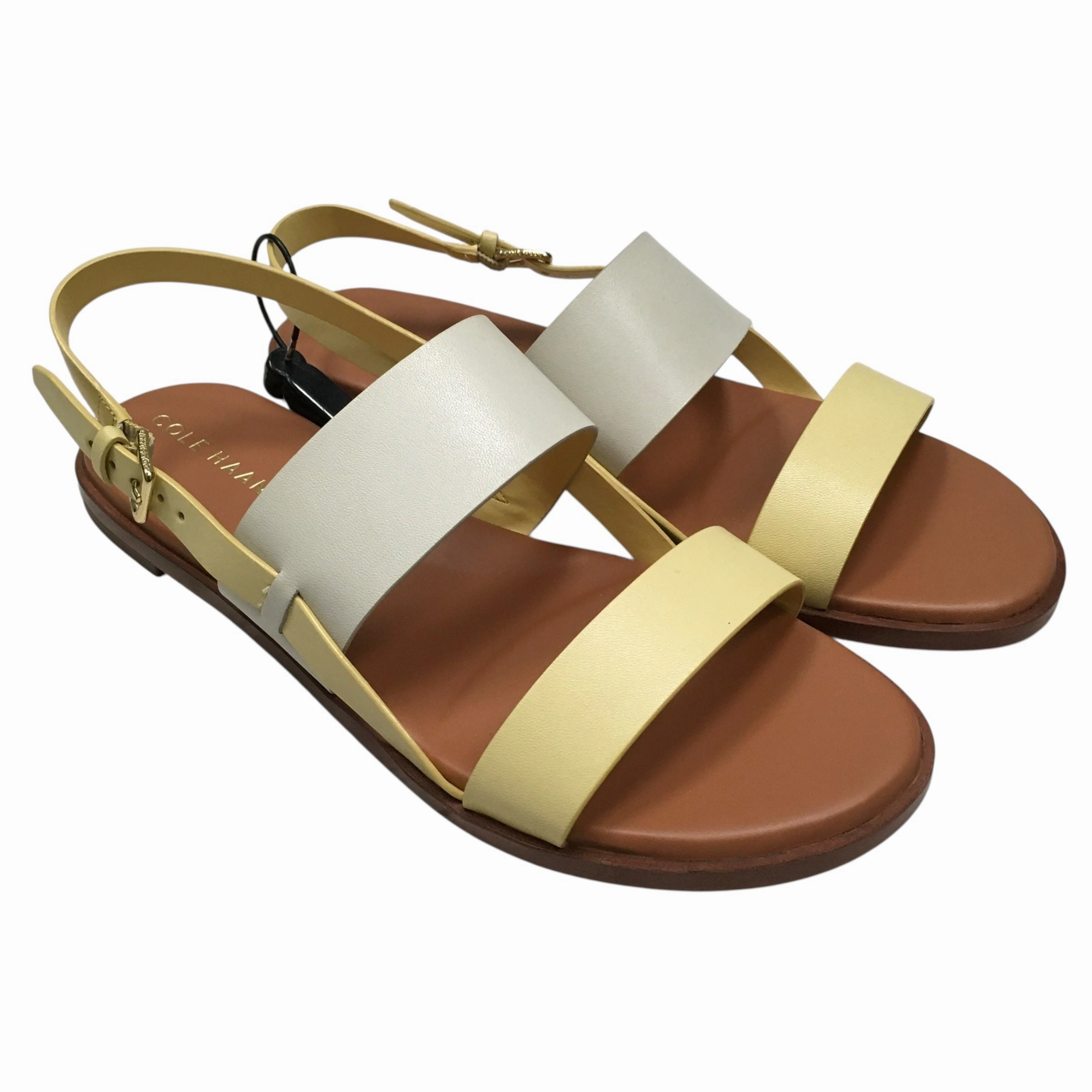 Light Travel Flats Sandals Designer By Cole-Haan In Cream & Yellow, Size:8.5