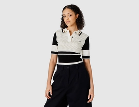 Versatile Comfort Wear Casual Must-Have Fred Perry Women's Jacquard Knitted Shirt / Ecru