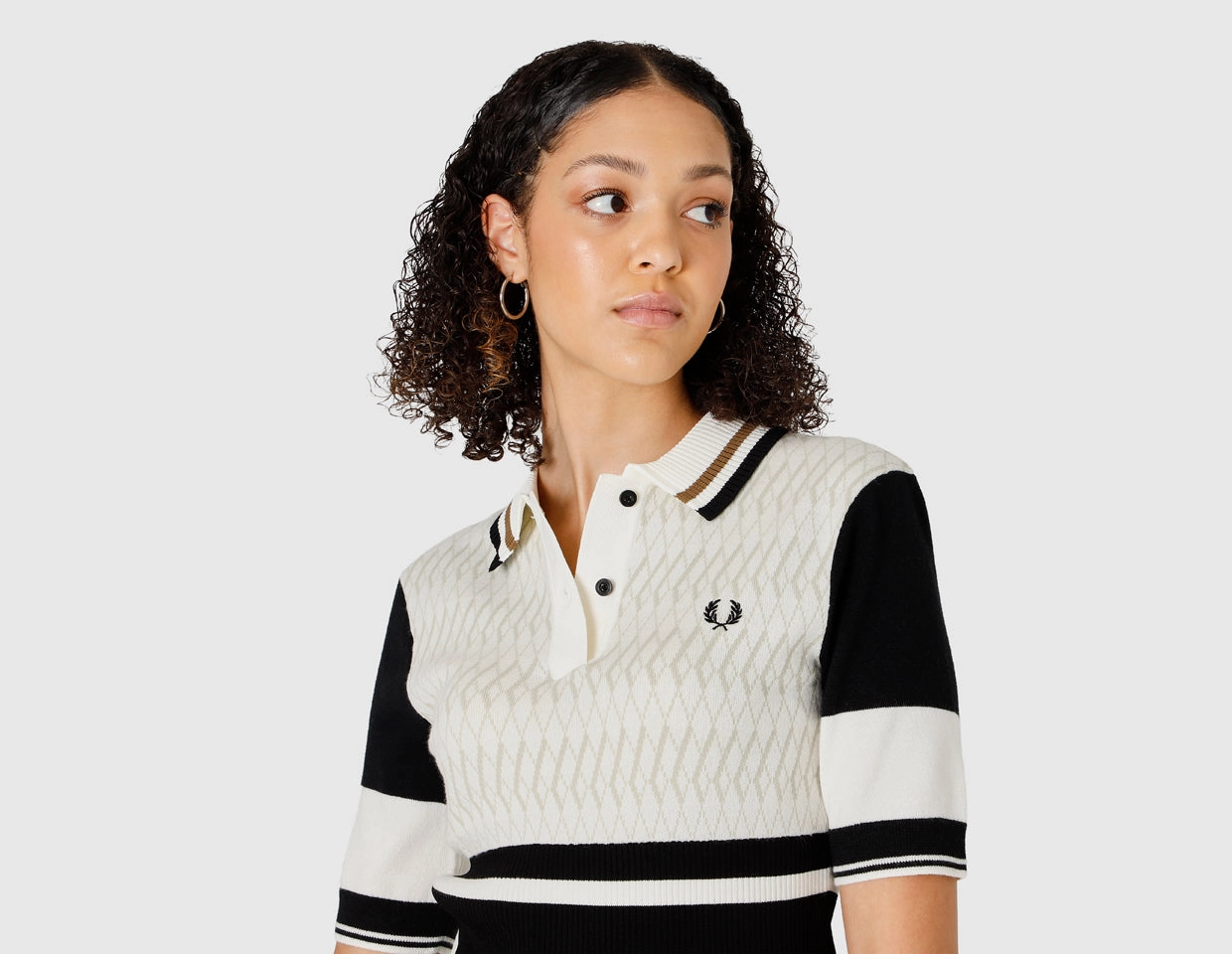 Comfortable Layering Fred Perry Women's Jacquard Knitted Shirt / Ecru