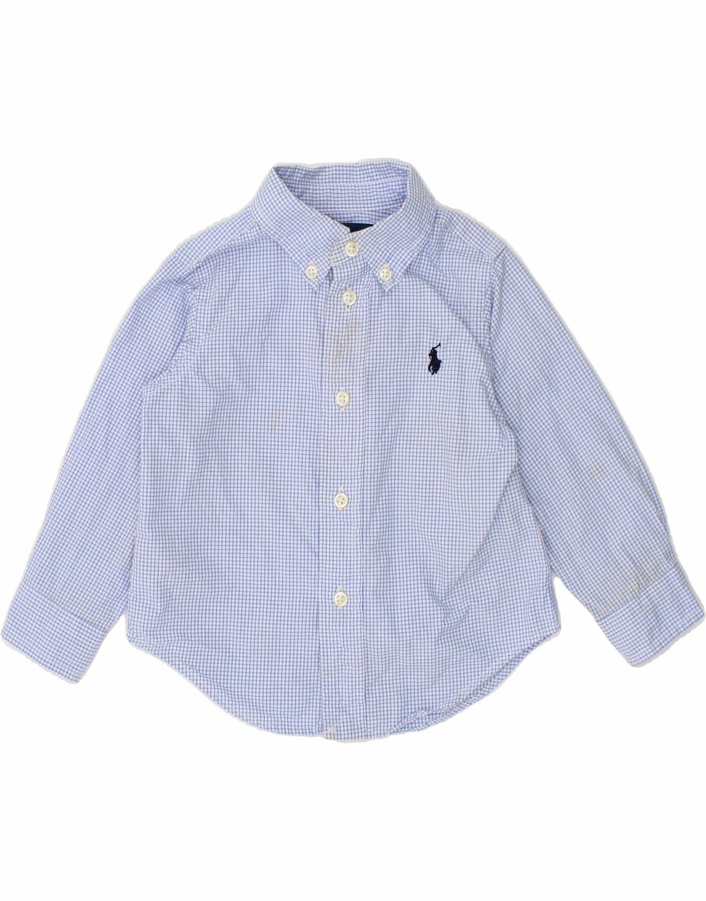 High Density Weave RALPH LAUREN Baby Boys Shirt 9-12 Months Blue Check Cotton