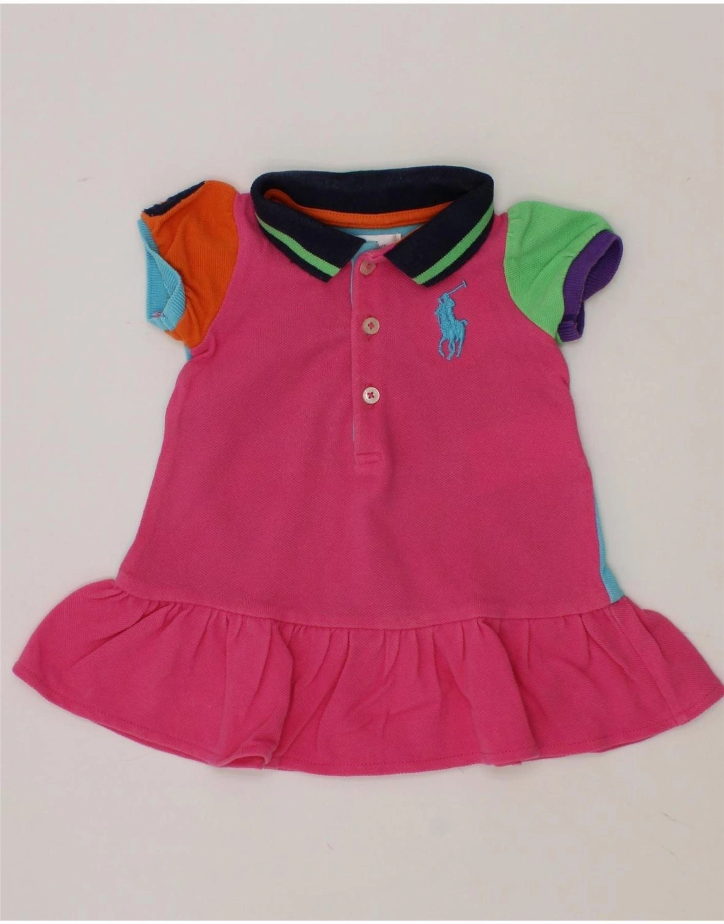 RALPH LAUREN Baby Girls Polo Dress 0-3 Months Pink Colourblock Cotton Seasonal Essential