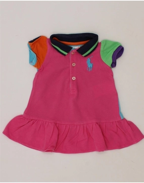 RALPH LAUREN Baby Girls Polo Dress 0-3 Months Pink Colourblock Cotton Seasonal Essential