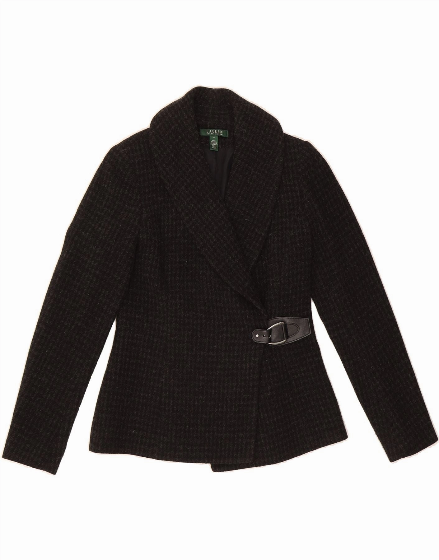 RALPH LAUREN Womens Blazer Jacket US 4 Small Black Houndstooth Wool Comfortable Business