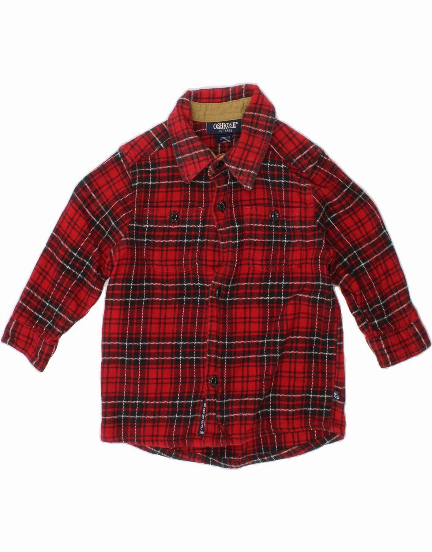 OSH KOSH Baby Boys Flannel Shirt 18-24 Months Red Check Cotton Anti Cling Fabric
