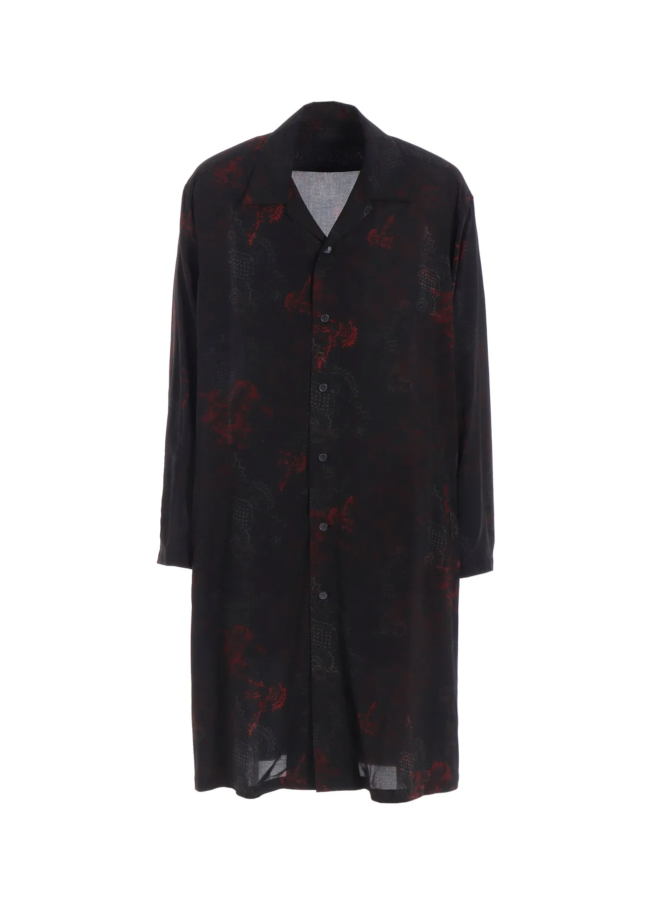 Durable Stitching All-Weather Ready RAYON CRIMSON LACE PRINT OPEN-COLLAR LONG SHIRT