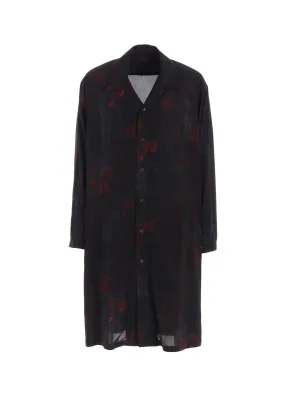 Durable Stitching All-Weather Ready RAYON CRIMSON LACE PRINT OPEN-COLLAR LONG SHIRT