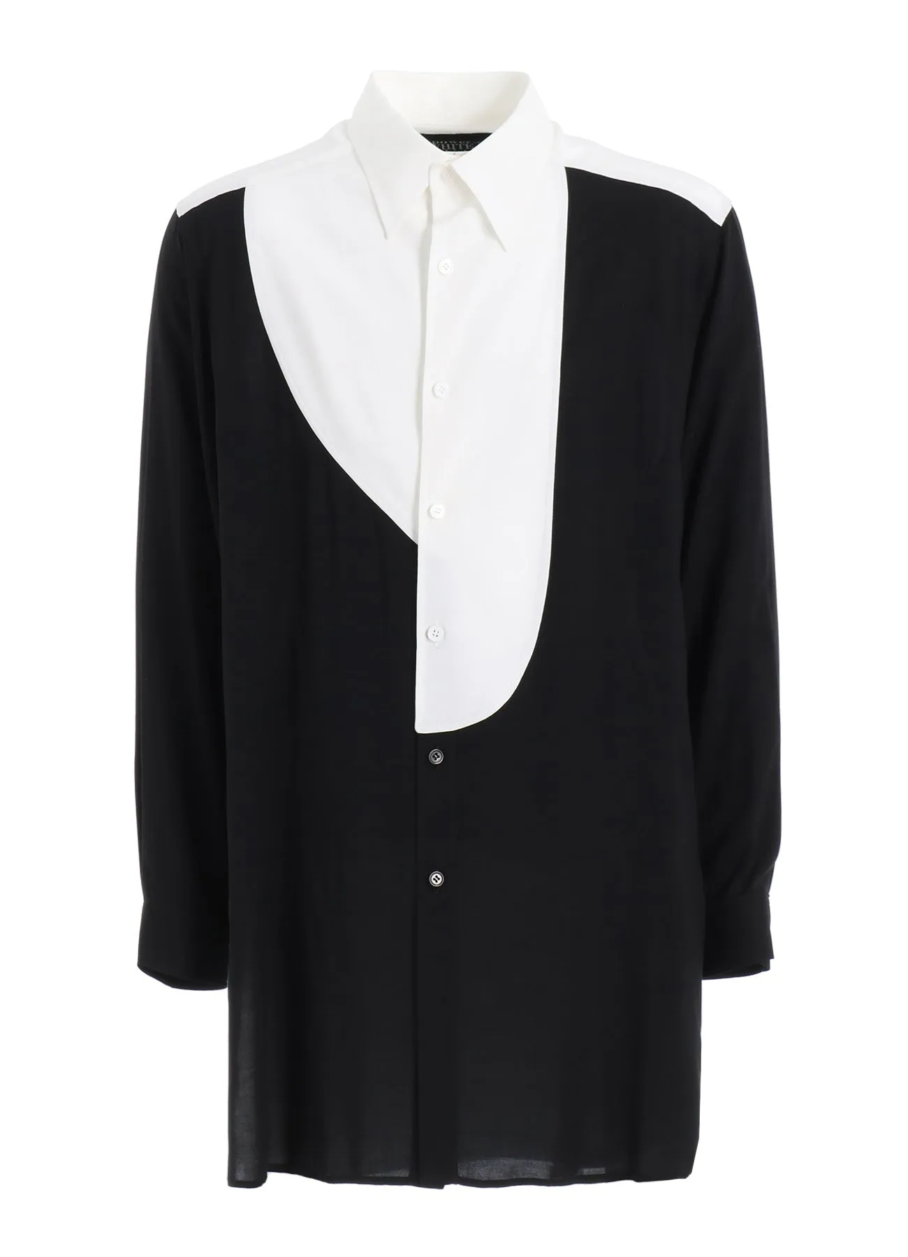 RAYON MONOCHROME PANEL TUCK COLLAR SHIRT Smooth Stitch Pattern Urban Fashion