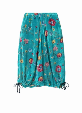 Pure Comfort Seasonal Essential RAYON VELVET PRINT CHINESE FLOWER INSEAM BUTTON SAROUEL PANTS