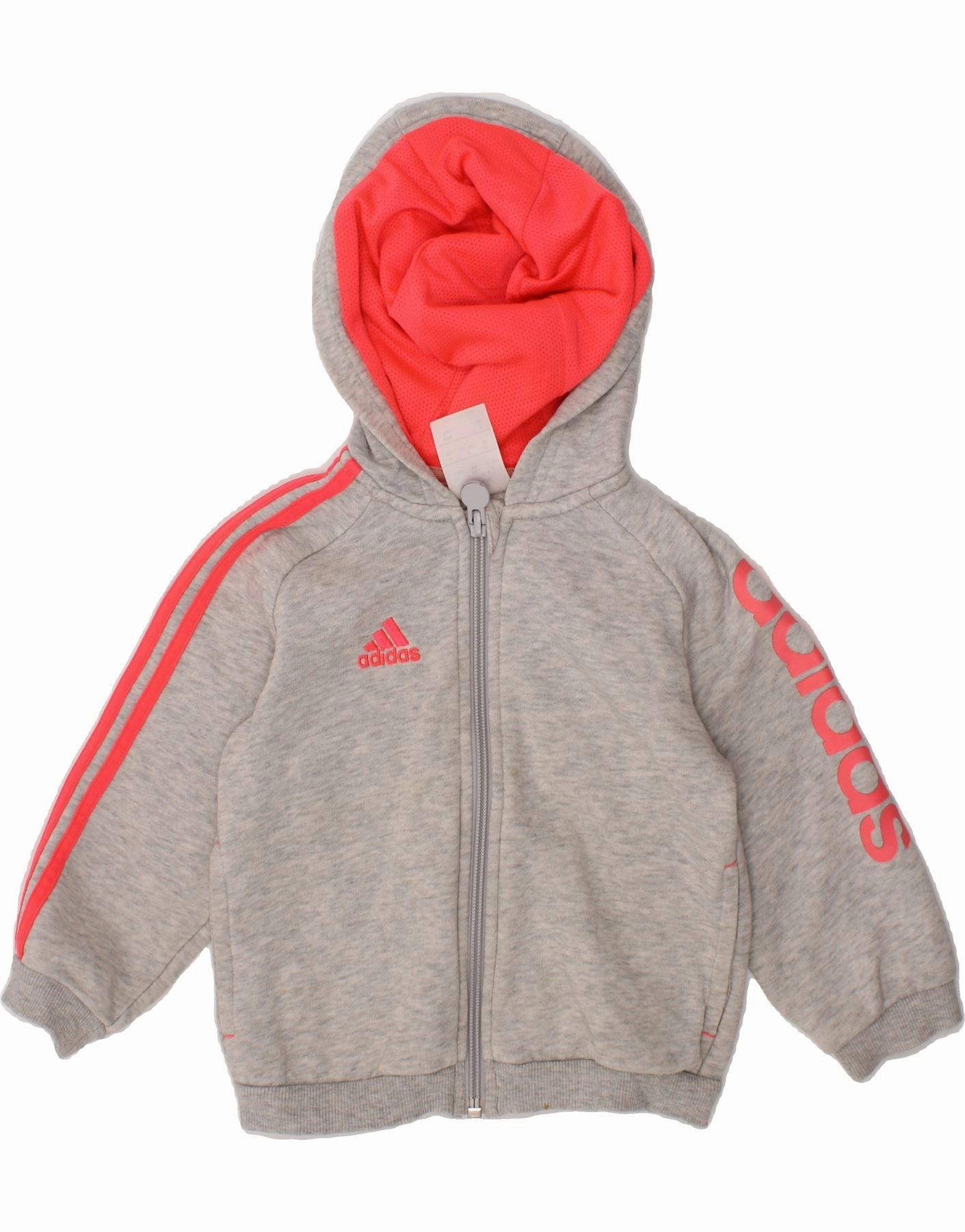ADIDAS Baby Girls Graphic Zip Hoodie Sweater 12-18 Months Grey Cotton Fresh Layer