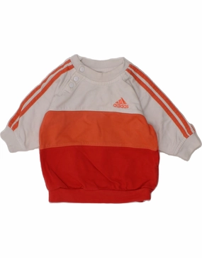 ADIDAS Baby Girls Sweatshirt Jumper 0-3 Months Red Colourblock Cotton Reinforced Seams Biodegradable Fiber Blend