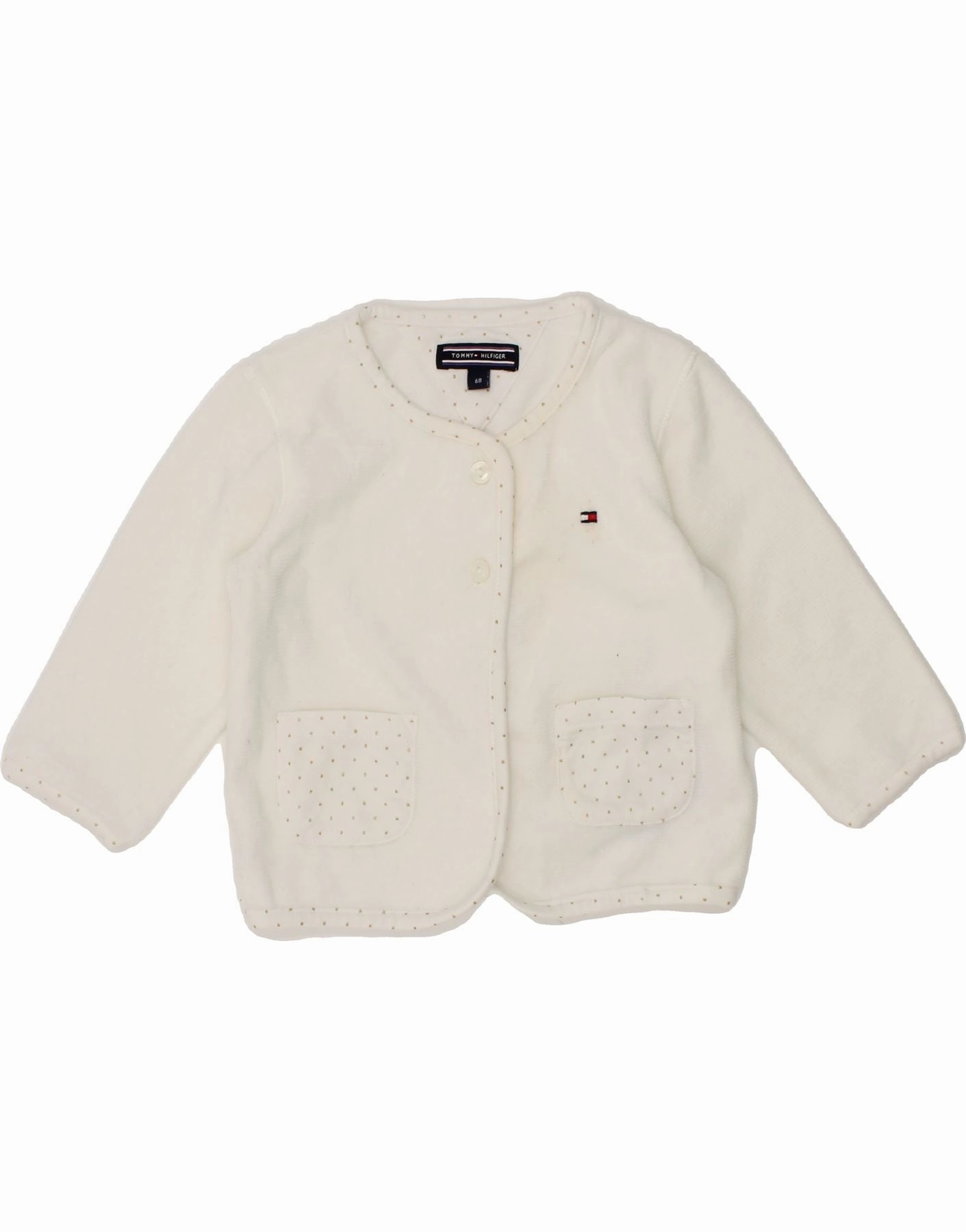 TOMMY HILFIGER Baby Girls Cardigan Sweater 3-6 Months White Cotton Flexible Waistband Circular Knit Technique