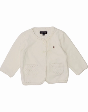 TOMMY HILFIGER Baby Girls Cardigan Sweater 3-6 Months White Cotton Flexible Waistband Circular Knit Technique