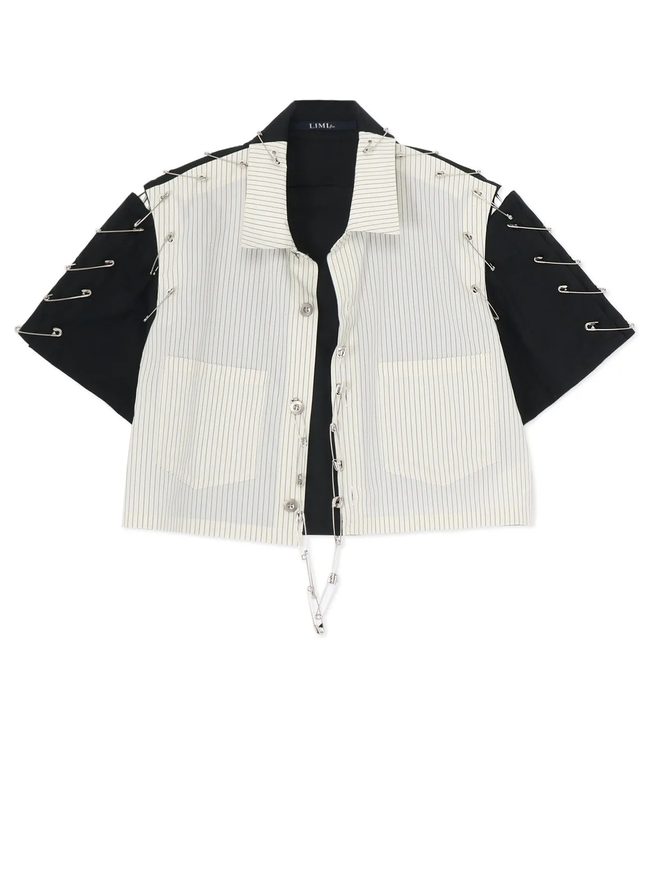 STRIPED SHORT SLEEVE LAWN BLOUSE WITH PIN Smooth Cotton Blend Comfort Fit