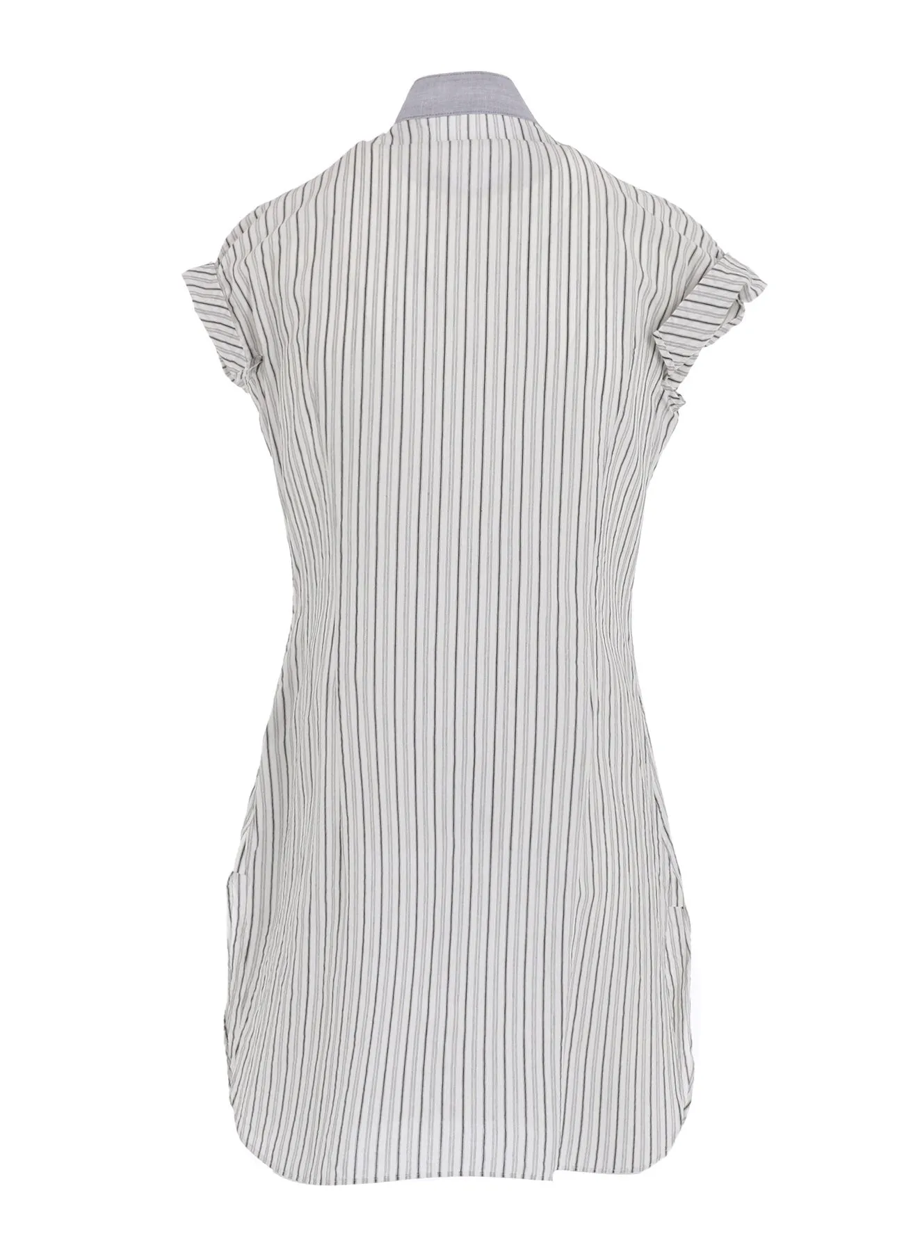 C/CU HARD TWISTED DOBBY STRIPE STAND COLLAR SHIRT Flexible Knit Easy Care Material