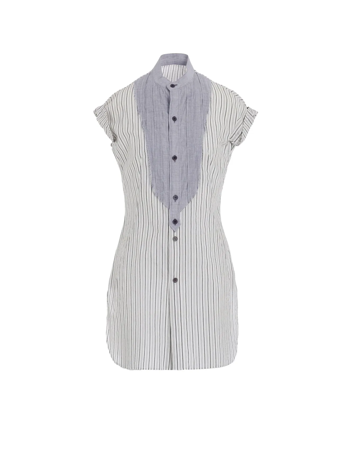 C/CU HARD TWISTED DOBBY STRIPE STAND COLLAR SHIRT No Bulk Layering System Anti Pilling Treatment
