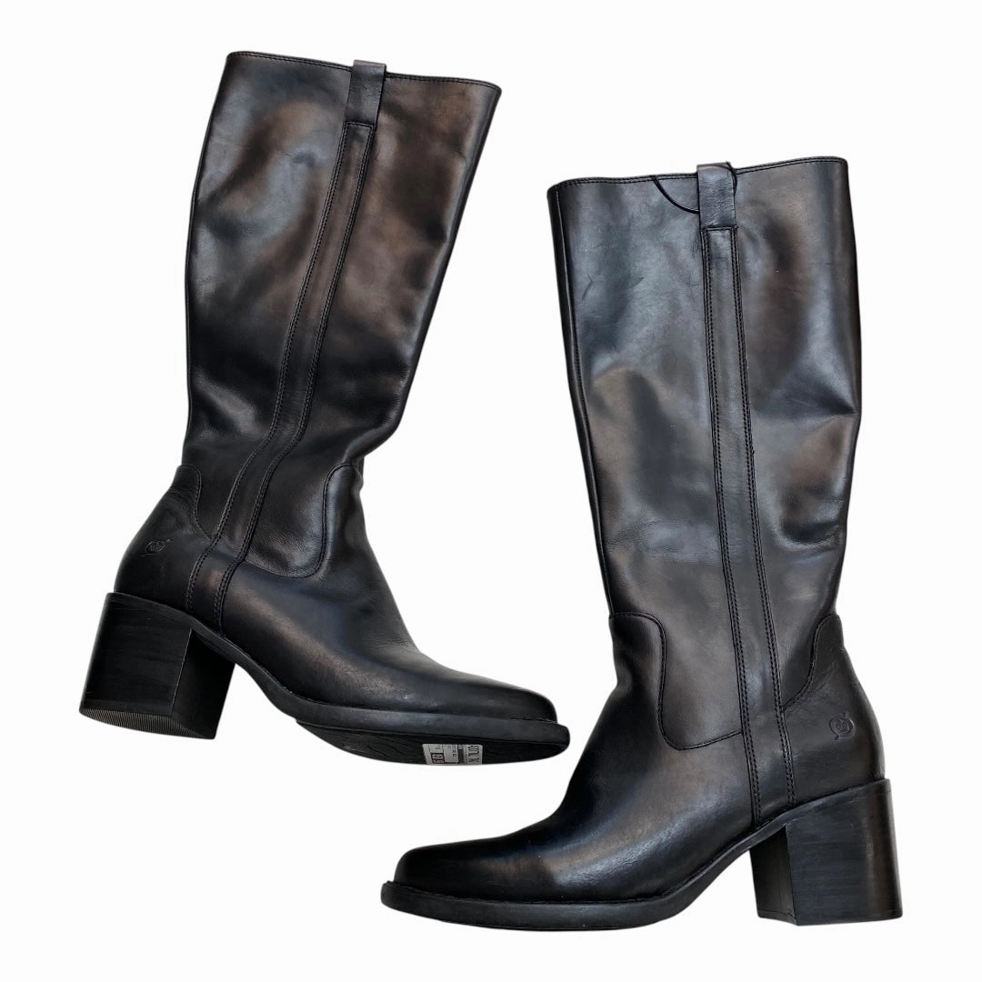 Boots Knee Heels By Born In Black, Size:10 Breathable All Day Wear