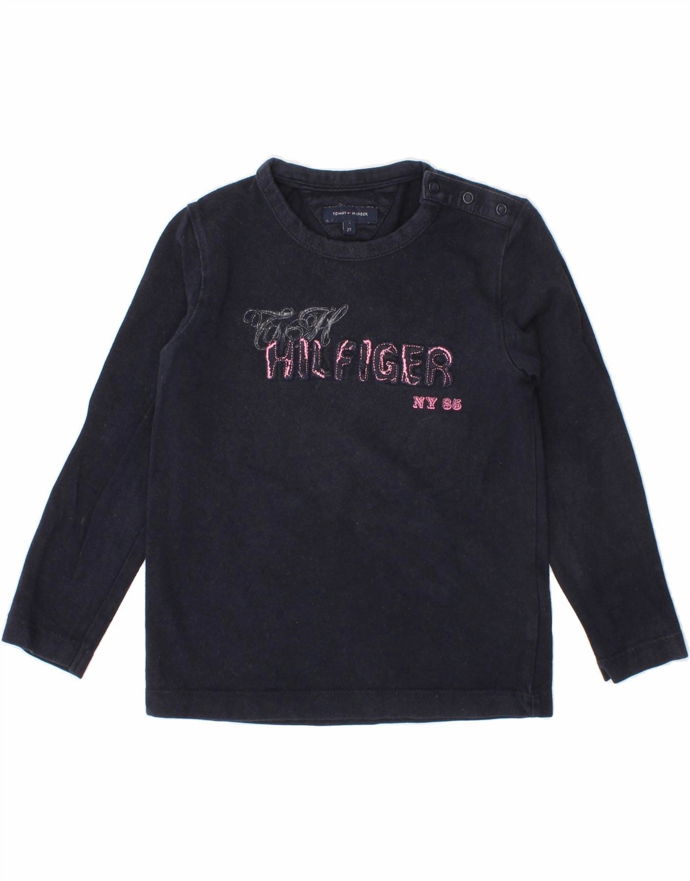 TOMMY HILFIGER Baby Girls Graphic Top Long Sleeve 18-24 Months Navy Blue Twill Weave