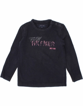 TOMMY HILFIGER Baby Girls Graphic Top Long Sleeve 18-24 Months Navy Blue Twill Weave