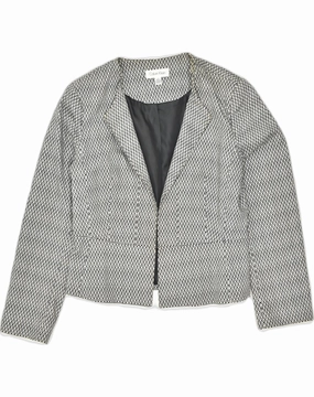 CALVIN KLEIN Womens Blazer Jacket UK 16 Large Grey Geometric Cotton Classic Fit