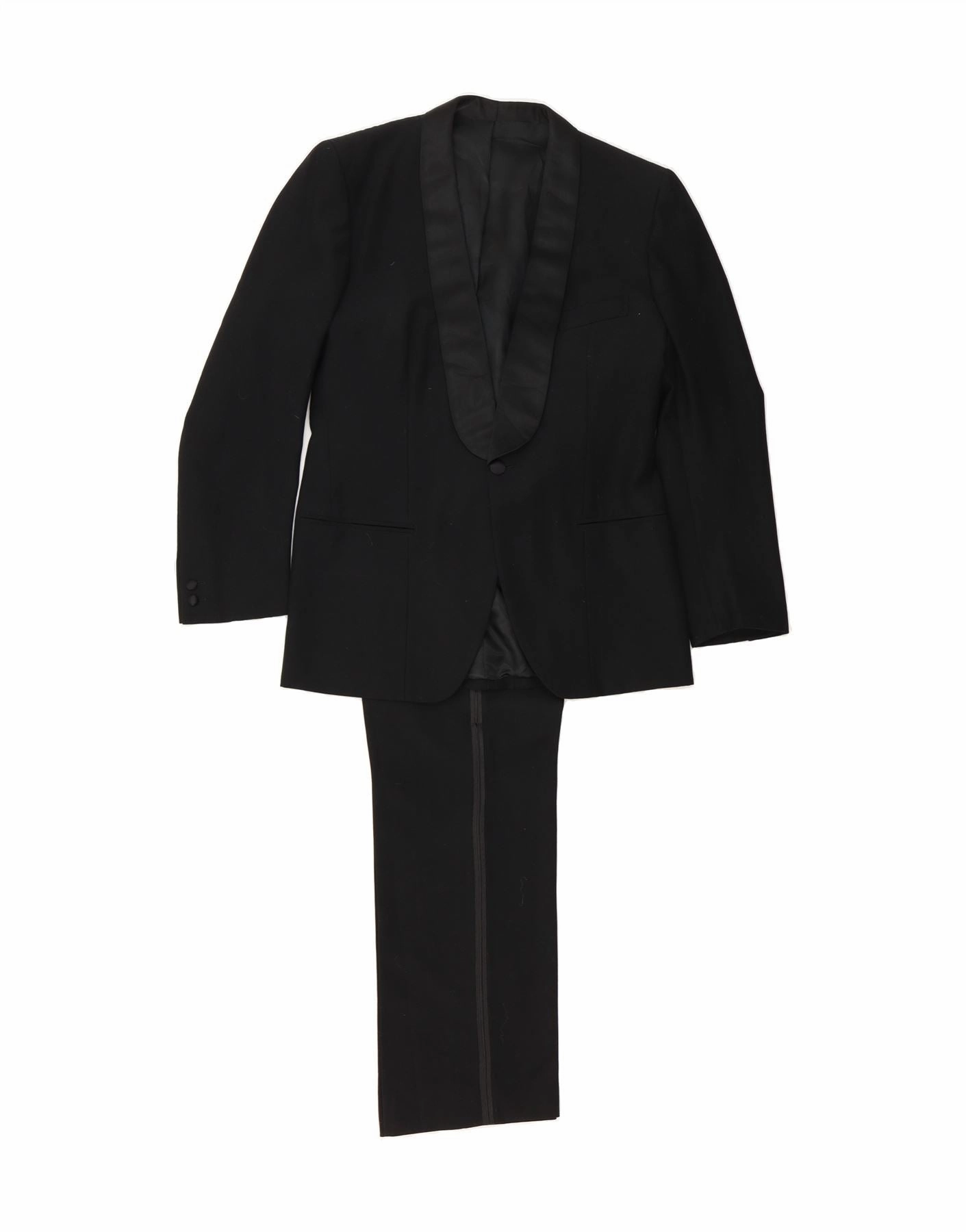 VINTAGE Mens 1 Button 2 Piece Suit UK 38 Medium W32 L32 Black Soft Fabric Luxury Finish