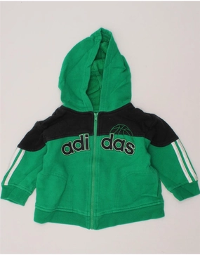 DropShoulder Design ADIDAS Baby Boys Graphic Zip Hoodie Sweater 12-18 Months Green Colourblock