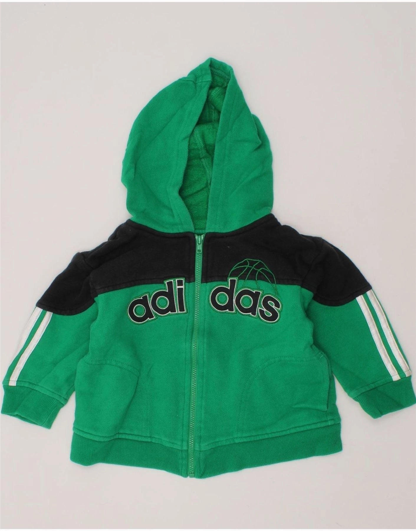 DropShoulder Design ADIDAS Baby Boys Graphic Zip Hoodie Sweater 12-18 Months Green Colourblock