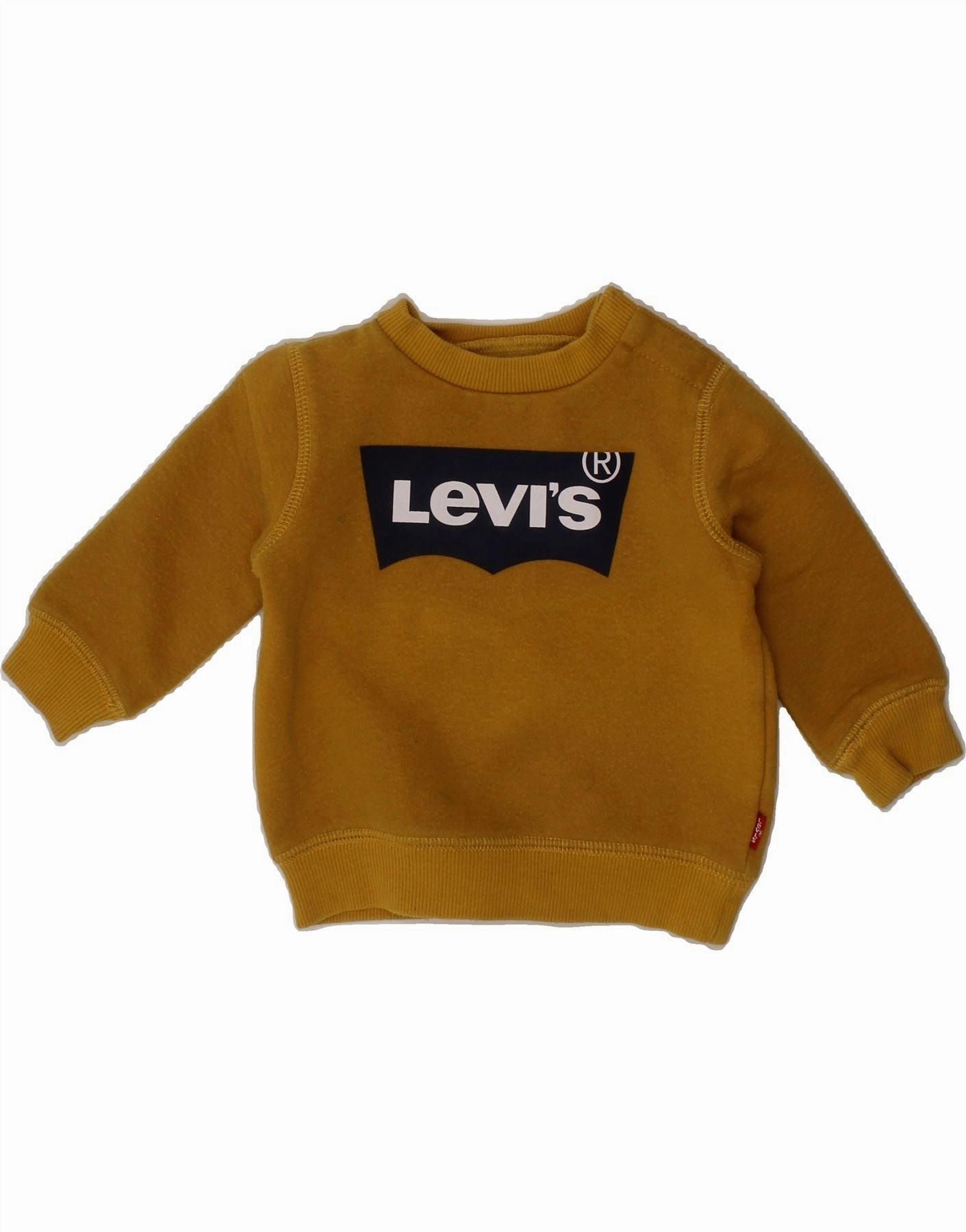 LEVI'S Baby Boys Graphic Sweatshirt Jumper 0-3 Months Yellow Cotton Ribbed Hemline Relax Fit