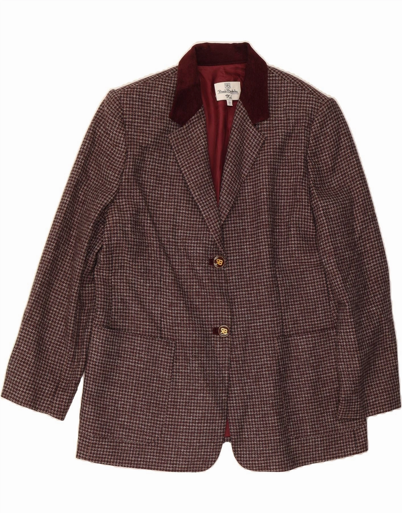 Sharp Tailored Wear Sleek Office Style RENATO BALESTRA Womens Blazer Jacket IT 50 XL Burgundy Check Classic