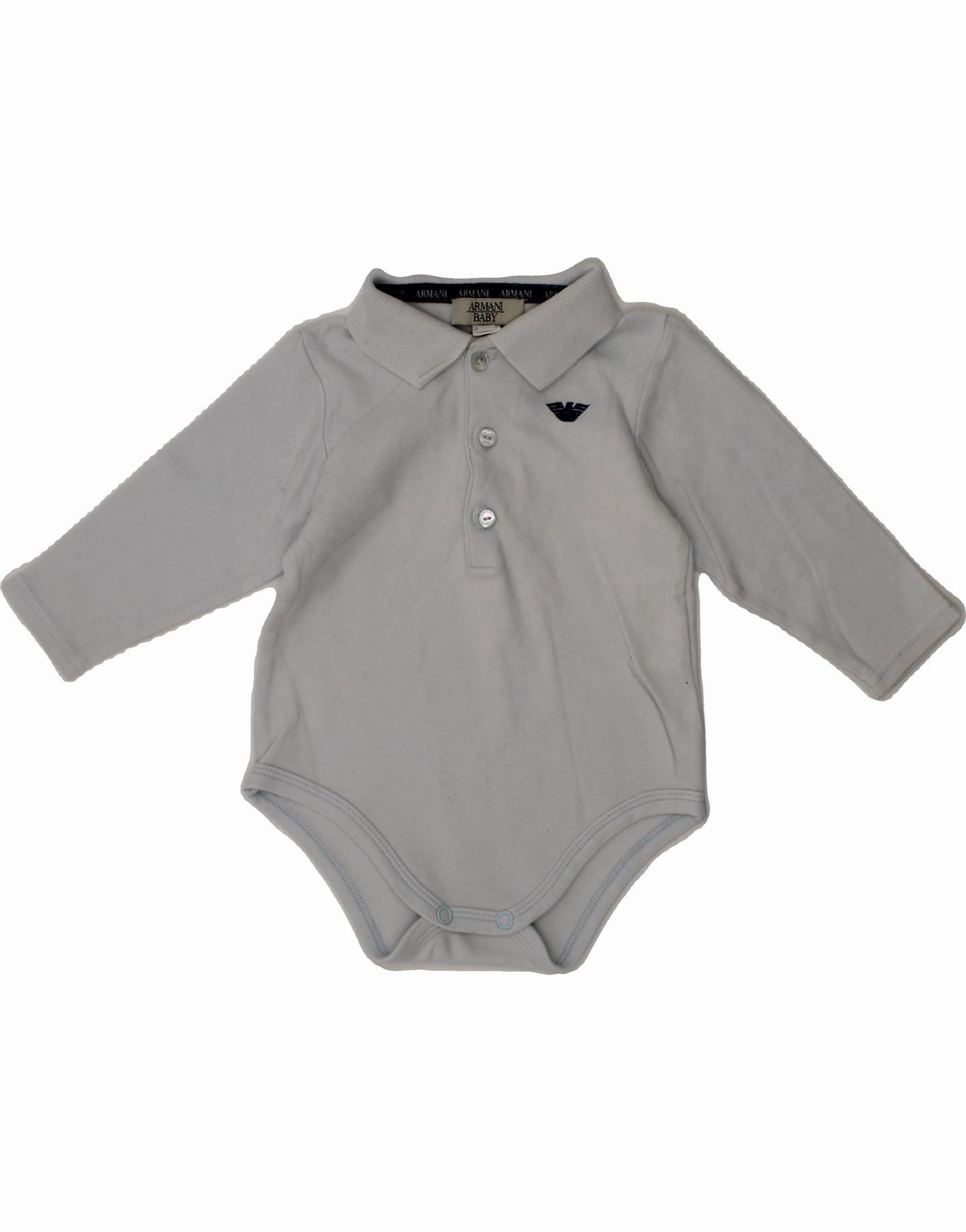 ARMANI BABY Baby Boys Long Sleeve Bodysuit 6-9 Months Blue Cotton Relaxed Indoor Beach Retro