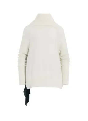 Merino Wool Blend REVERSE STITCHES OFF NECK SIDE DRAPE KNIT