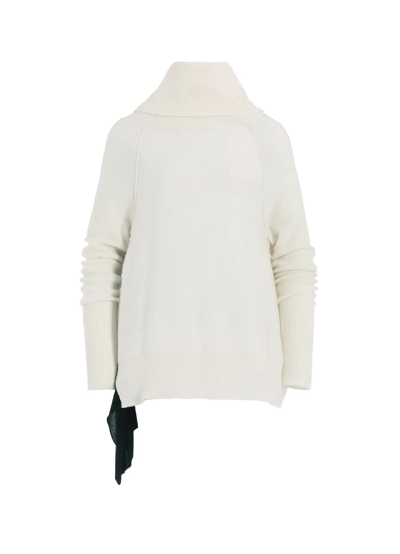 Merino Wool Blend REVERSE STITCHES OFF NECK SIDE DRAPE KNIT