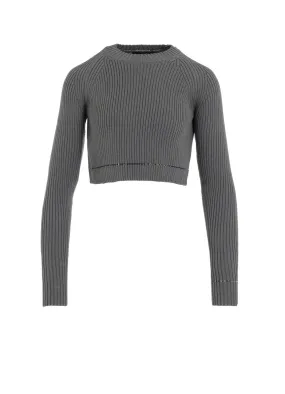 Textured Fabric RIB STITCH TWISTED LONG SLEEVE RIB CROPPED PULLOVER