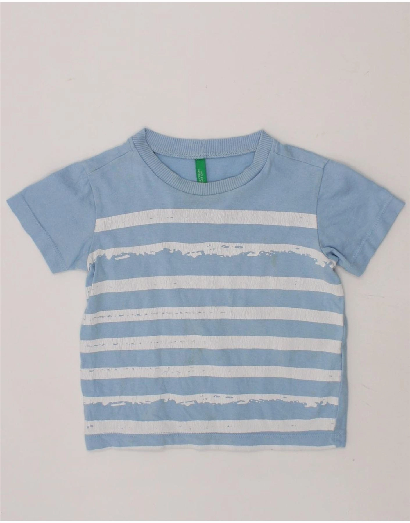 Roll-Up Sleeve BENETTON Baby Boys T-Shirt Top 18-24 Months Blue Striped Cotton