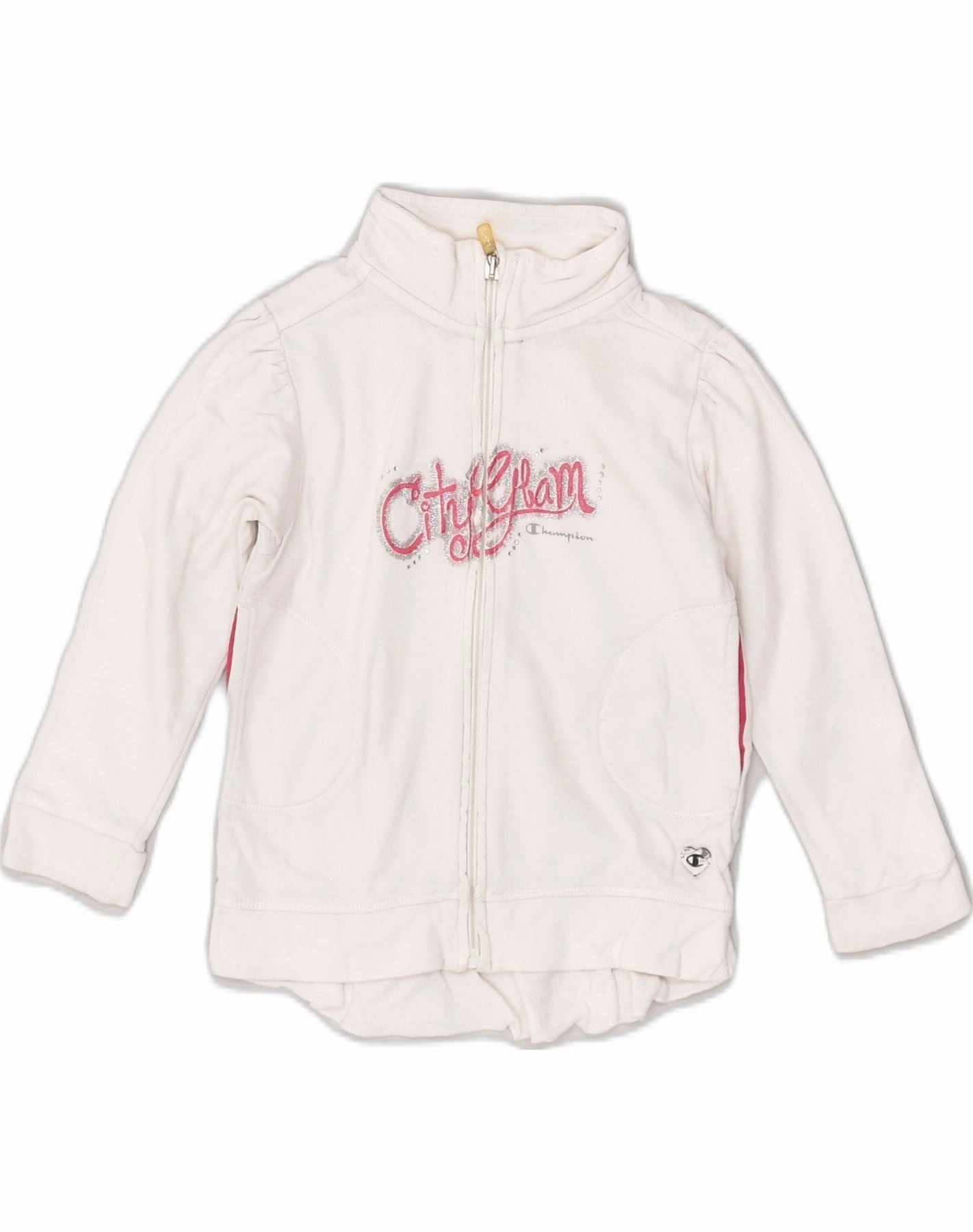 CHAMPION Baby Girls Graphic Cardigan Sweater 18-24 Months White Cotton Soft Layer