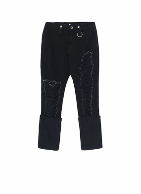 RIPPED DENIM SLIM SLIT PANTS Reinforced Knees