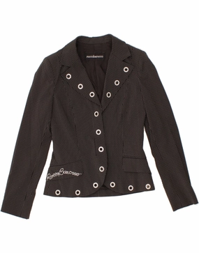 Sleek Professional Sleek and Elegant ROCCOBAROCCO Womens Blazer Jacket US 6 Medium Black Pinstripe Polyester