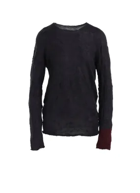 Ribbed Detailing ROUND NECK WRINKLED LONG SLEEVE PULLOVER