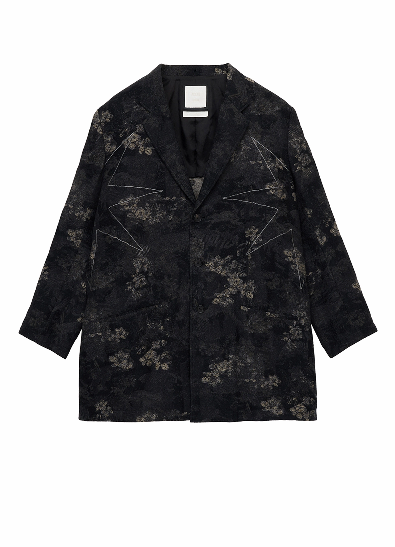 S??YTE ?? GDC Collaborate Collection- FADED FLORAL JACQUARD OCTAGON STAR EMBROIDERY LONG JACKET Low Profile Fasteners