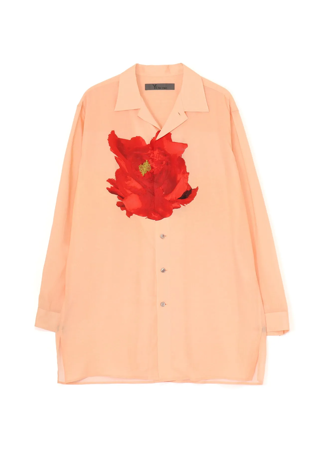 Printed Pattern SALMON PINK OPEN-COLLARED SHIRT WITH LARGE RED FLOWER