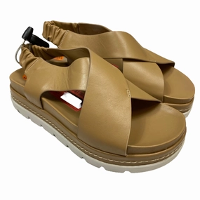 Adjustable Ankle Closure Sandals Flats By J Slides In Brown, Size:8.5